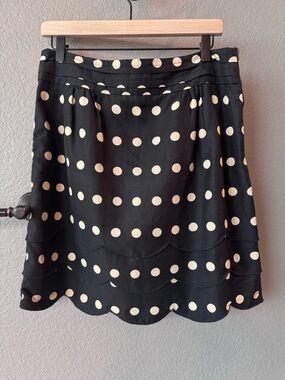 Anthropologie Floreat Polka Dot Skirt Size 10 Black Scallop Tiered Silk Blend